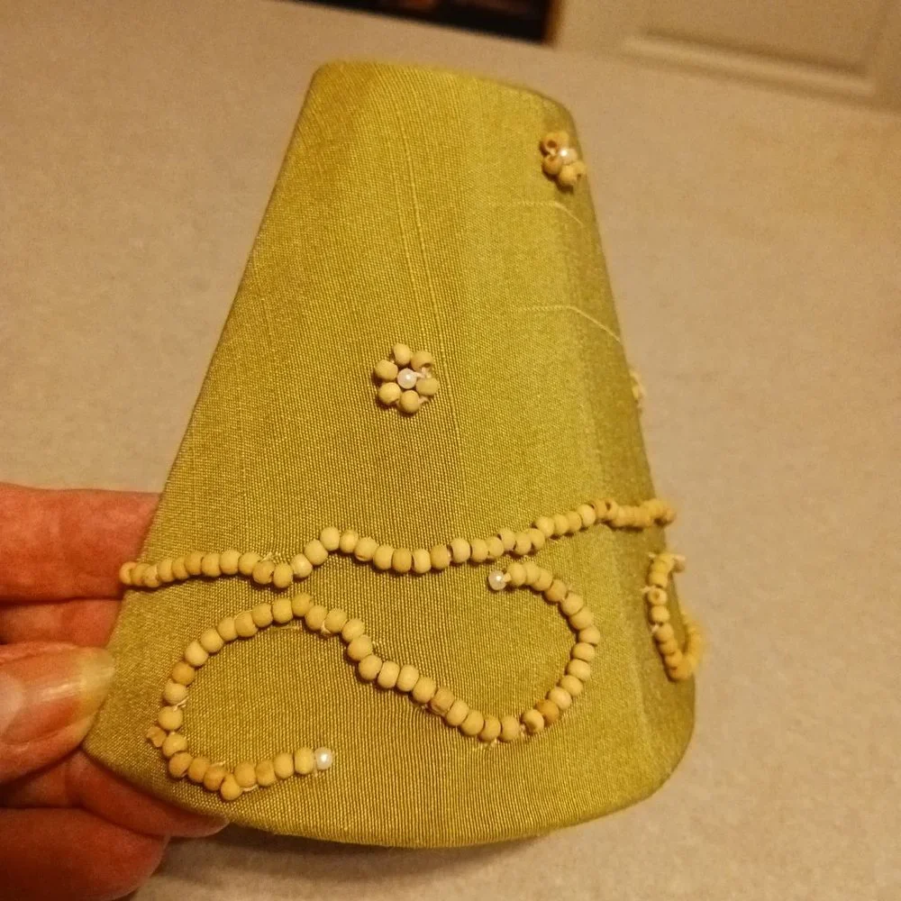 Green lampshade Night Light with beaded design on 'lamp' shade